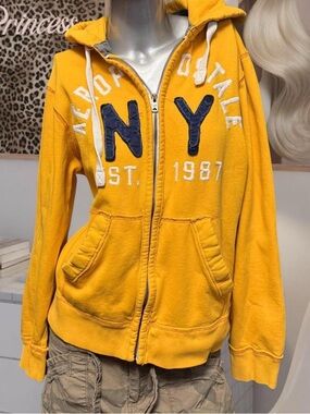 Aeropostale Vintage Y2K Mustard Yellow Zip Hoodie